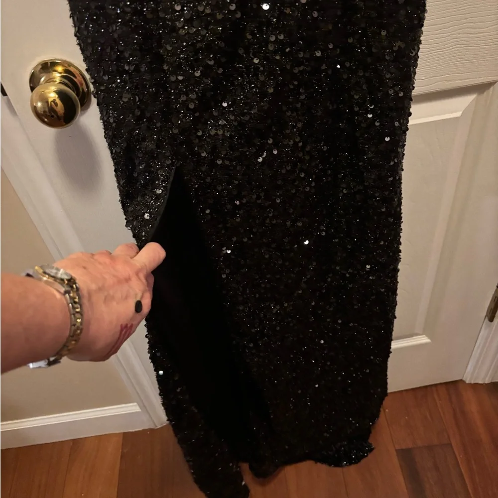 Elegant Black Sequin Evening Dress Thigh slit & Train Size Medium BNWOT - Picture 5 of 11